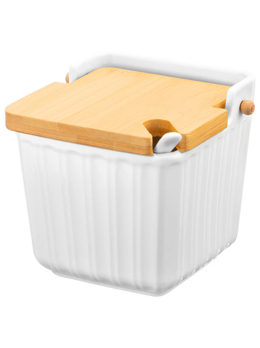 Банка д/сыпучих продуктов 600 мл 12,5*11,5*11 см "Ампир" с ложкой и откидной бамбук.крышкой