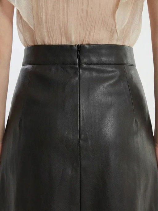 Юбка короткая из эко-кожи с молниями OD-1004-1, коричневый