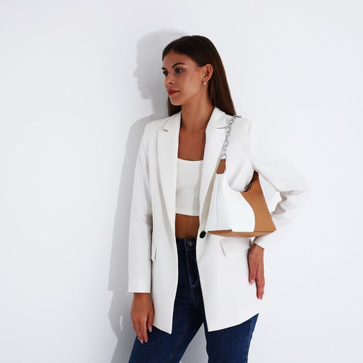 Сумка-багет на молнии, цвет белый/коричневый - Simaland фото 5