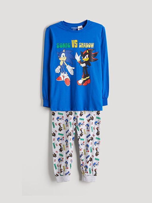 Bisiklet Yaka Sonic Bask?l? Erkek ?ocuk Pijama Tak?m?