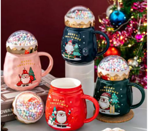 Кружка новогодняя с крышкой / 6653-1 /уп 60/