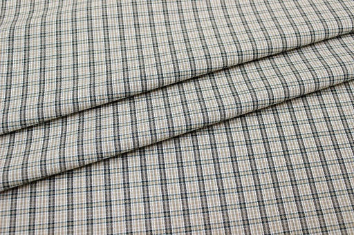 Пестрядь Мелкая клетка цв.кофейный/бежевый/изумрудный, ш.1.5м, хлопок-100%, 150гр/м.кв - Купава фото 2