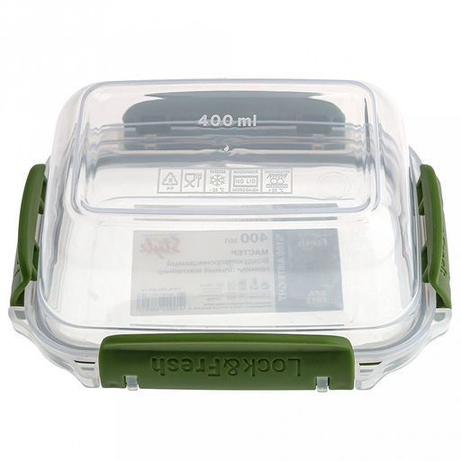Контейнер для продуктов пластмассовый Мастер 0,4л, прямоугольный, с клипсами, воздухонепроницаемый (герметичный), съемный силиконовый уплотнитель, подходит для СВЧ, цвета микс (Россия) - Домашняя мода фото 8