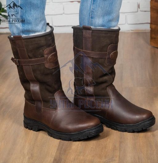 Сапоги Монголки натуральная кожа высокие коричневые, литая подошва