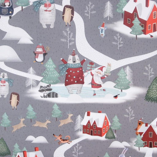 Цена за 10 шт. Упаковочная бумага на новый год крафтовая Зимние забавы, 70?100 см