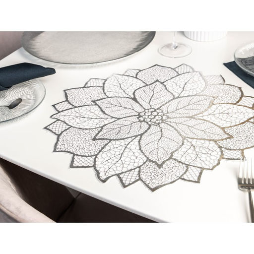 Цена за 12 шт. Салфетка сервировочная на стол Цветок, d=43 см, цвет серебряный - Simaland фото 9