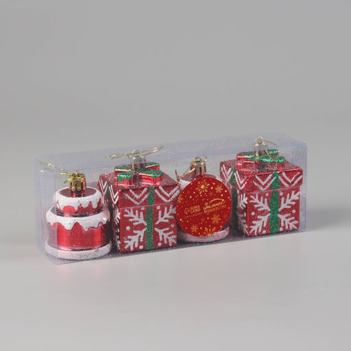 Ёлочные игрушки 3 шт. Зимнее волшебство. Карнавальный пластик, 75 см, красный фото 2