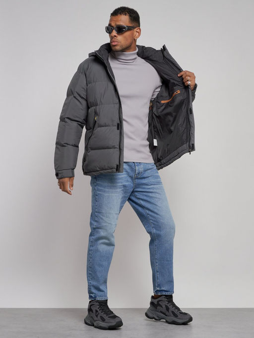 Куртка спортивная болоньевая мужская зимняя с капюшоном серого цвета 3111Sr - Wonderrman фото 14