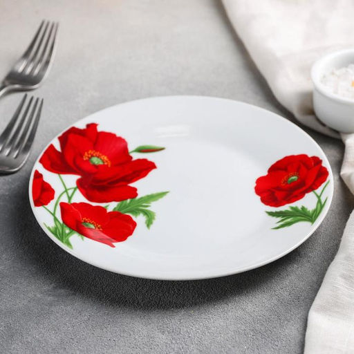 Тарелка керамическая пирожковая Доляна Маки, d=17,5 см, цвет белый  фото 2