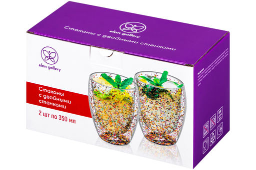 Набор 2 стаканов 350 мл 9*9*11,5 см "Crystal glass" с двойными стенками и декором из глиттера