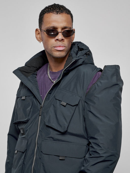 Куртка - жилетка трансформер с подогревом 2 в 1 мужская зимняя темно-синего цвета 6668TS - Mtforce фото 22