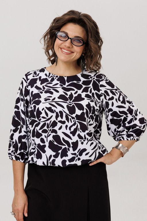 Блуза ANELLI 1779 черно-белые цветы  фото 10