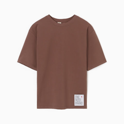Футболка оверсайз с нашивкой женская MINAKU: One Most Brand, коричневая, размер 44