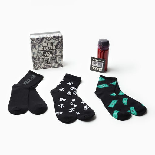 Набор подарочный KAFTAN Be rich, носки 3 пары, размер 41-44 (27-29 см), термос, открытка