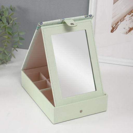 Шкатулка для украшений «Динозаврики», с зеркалом, искусственная кожа, зелёная, 15×21.5×5.5 см
