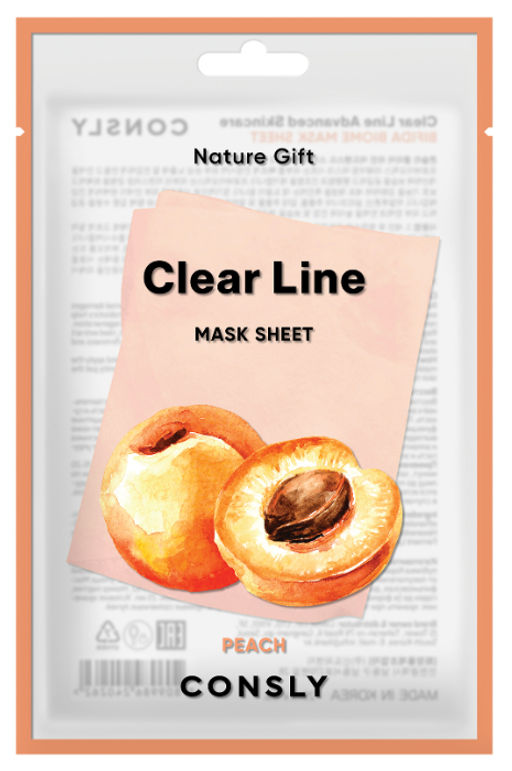 Consly Тканевая маска увлажняющая с экстрактом персика Clear Line Nature Gift Peach Mask Sheet (25 мл)  фото 2