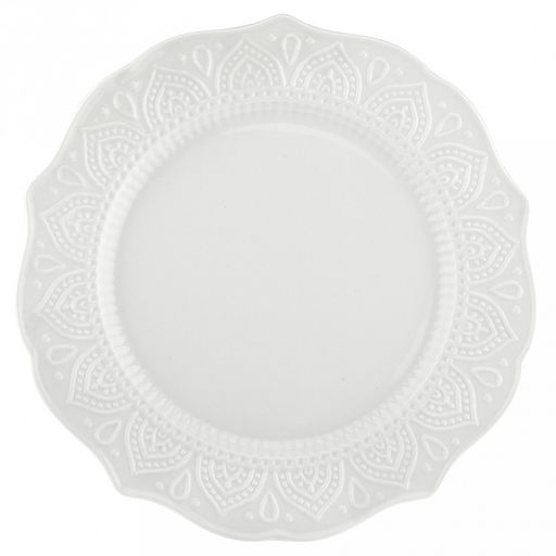 Тарелка мелкая фарфоровая "Анталия" д255мм h22мм, белый, рельефный декор, волнистый край (Китай)