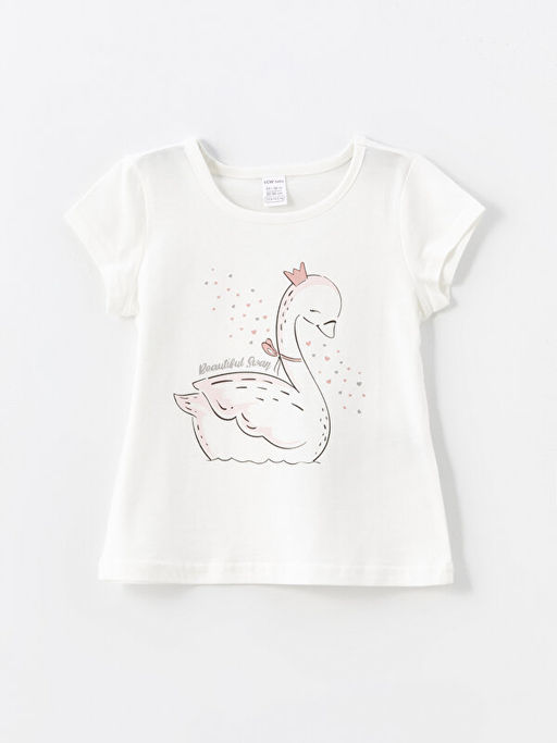 Bask?l? Bisiklet Yaka K?sa Kollu K?z Bebek Ti??rt 2li - Waikiki фото 2