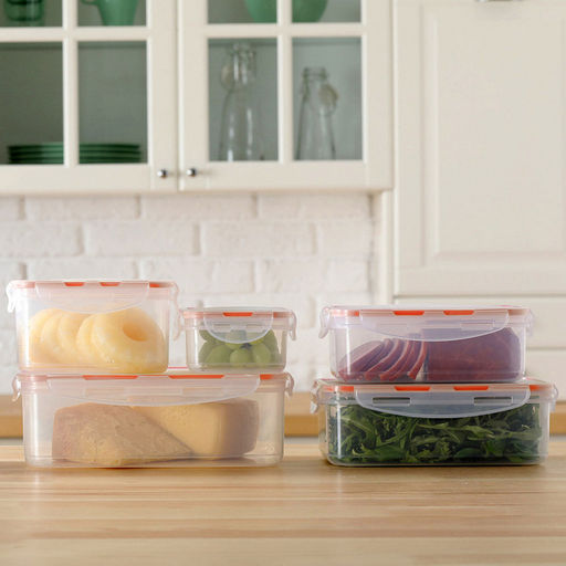 Modena Контейнер для продуктов пластмассовый 0,7л, квадратный, 13,3х13,3х7,4см, прозрачный, с красной оконтовкой, подходит для СВЧ (Россия) - Домашняя мода фото 3