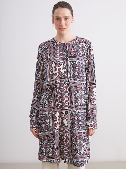 Bisiklet Yaka Etnik Desenli Kad?n Tunik