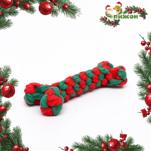 Игрушка канатная Новогодняя кость, до 15 см, до 60 г, зелёная/красная - Пижон фото 5