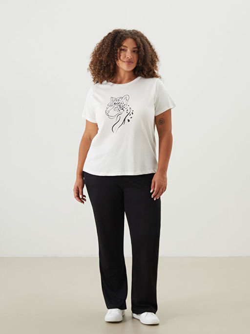 Bisiklet Yaka Bask?l? Penye Kad?n Ti??rt