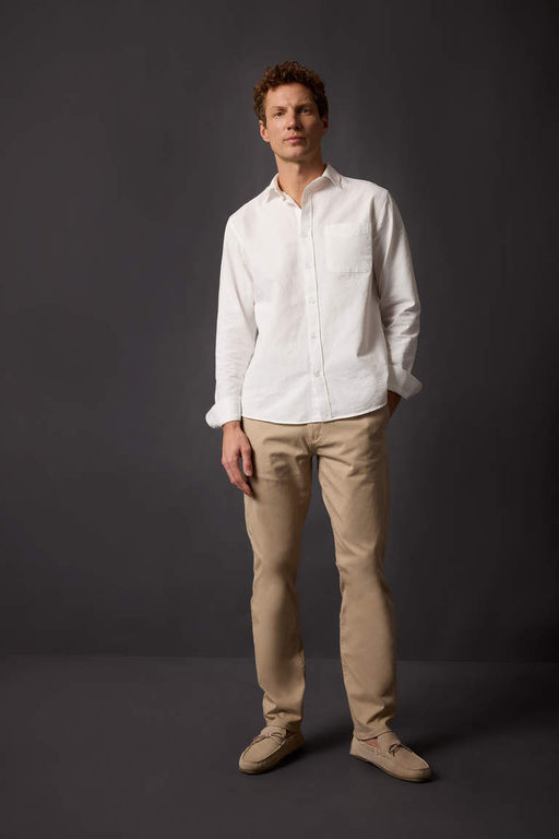 Брюки-чиносы прямого кроя из габардина с карманом на молнии и парусиновой тканью стандартного кроя - Defacto фото 2