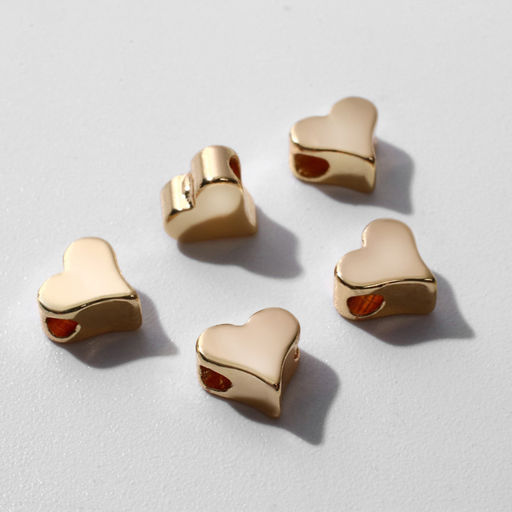 Бусина - разделитель радированный «Сердечко», набор 10 шт. 6×6 мм, внутренний d=2 мм, цвет золото