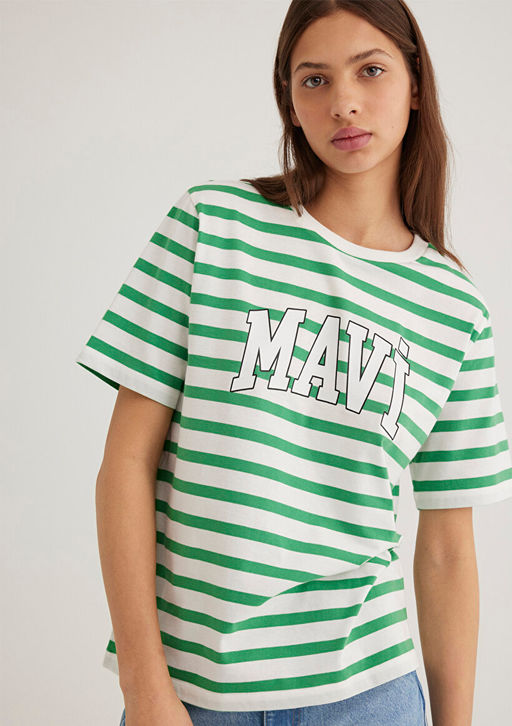 Mavi Logo Bask?l? Yesil Cizgili Tisort  фото 2