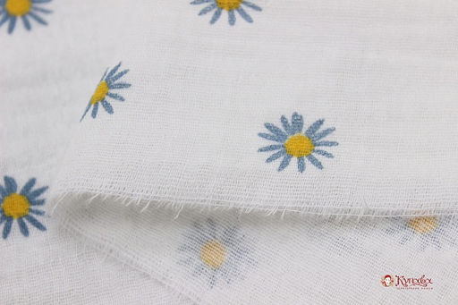 Муслин двухслойный с эф.жатости Ромашки цв.белый, ш.1.35м, хлопок-100%, 110гр/м.кв - Купава фото 5