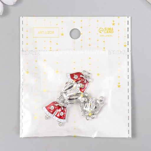 Цена за 4 шт. Декор для творчества металл, эмаль, страза «Колокольчики новогодние» 2×2.2 см