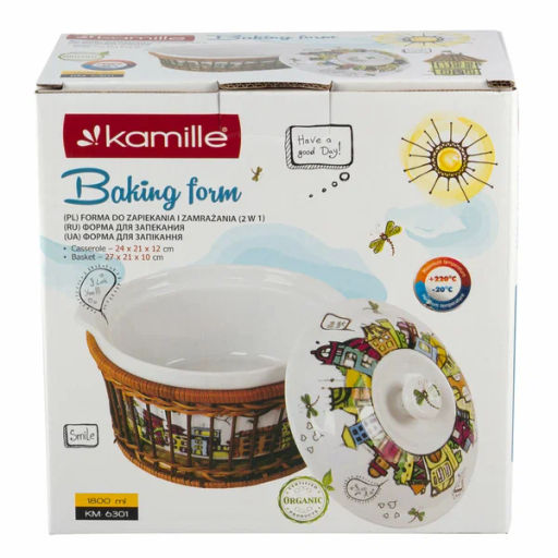 Кастрюля керамическая для запекания 1.8л (24*21*12см) с ротанговой корзинкой (6301) - Kamille фото 11