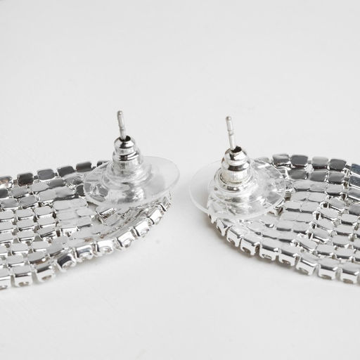 Серьги висячие со стразами Лёд полукруг, белые в серебре - Qf фото 4