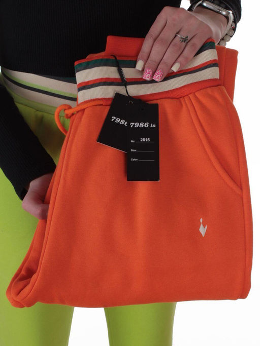 2615 ORANGE Брюки утепленные спортивные женские (85% хлопок, 10% полиэстер, 5% спандекс)
