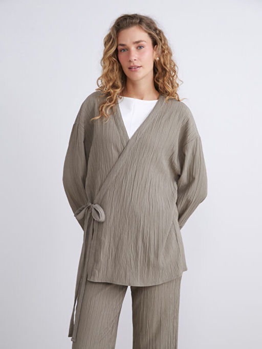 Kruvaze Yaka Dokulu Oversize Kad?n Kimono