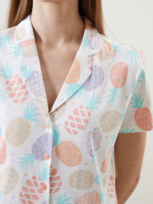 G?mlek Yaka Desenli Kad?n Pijama Tak?m?