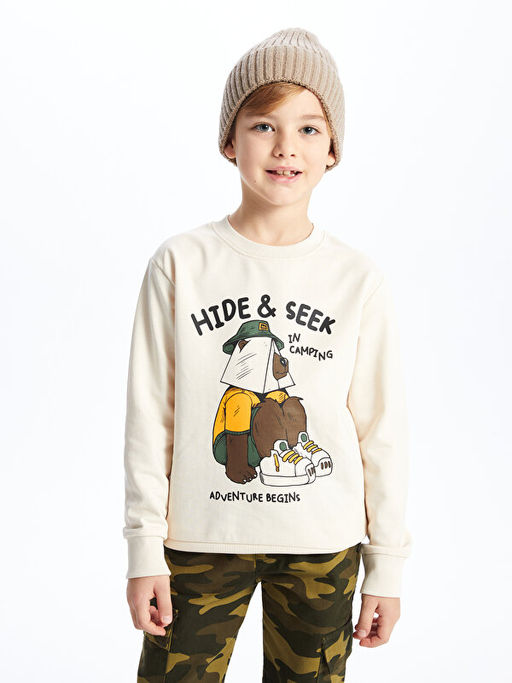 Bisiklet Yaka Bask?l? Uzun Kollu Erkek ?ocuk Sweatshirt - Waikiki фото 3