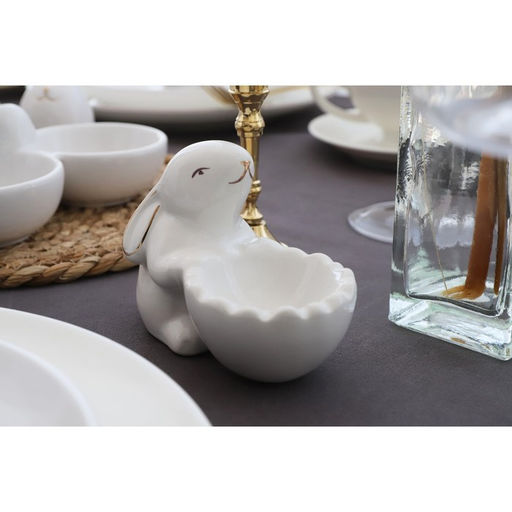 Подставка для яйца Доляна «Зайка в золотом», 11×6×8 см, белая