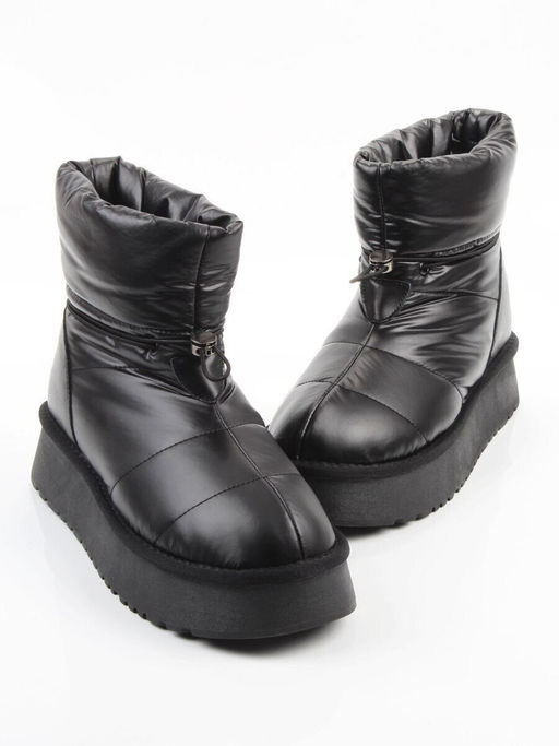 04-WA003-1M BLACK Ботинки зимние женские (натуральная кожа, курточная ткань, 100% шерсть)