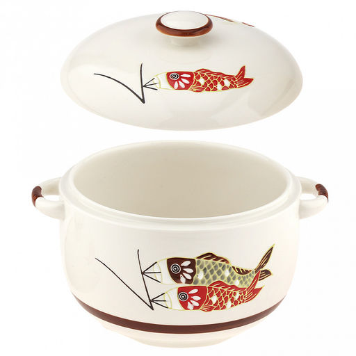 Супница фарфоровая Улов 2,1л, д18,5см, h11,5см, общая h16см, с крышкой, 2 ручки, с деколью, молочный, в коробке (Китай) - Домашняя мода фото 4