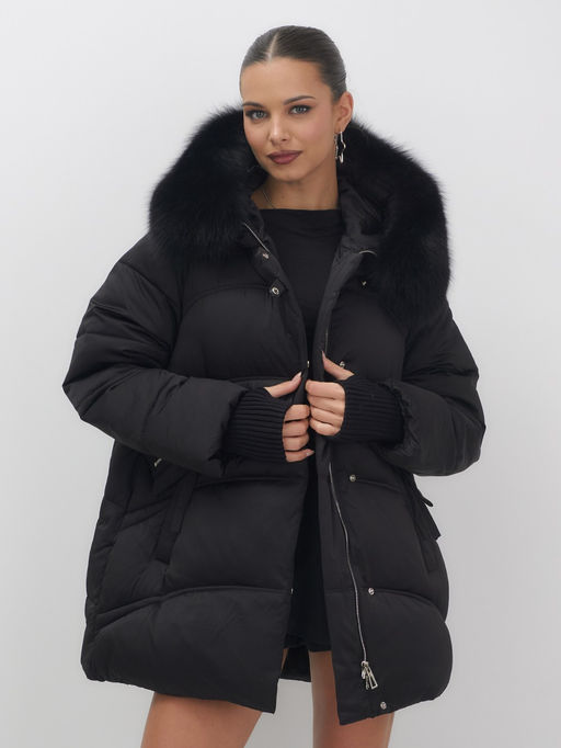 Куртка зимняя женская с мехом и капюшоном тренд черного цвета 7737Ch - Visdeer фото 8