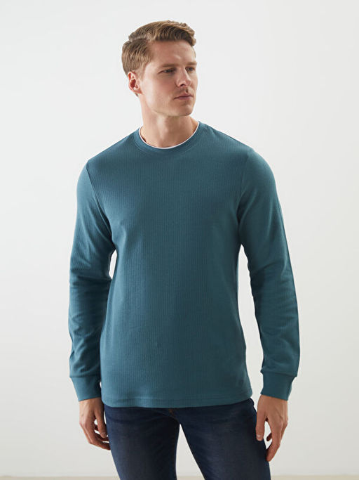 Bisiklet Yaka Uzun Kollu Erkek Sweatshirt