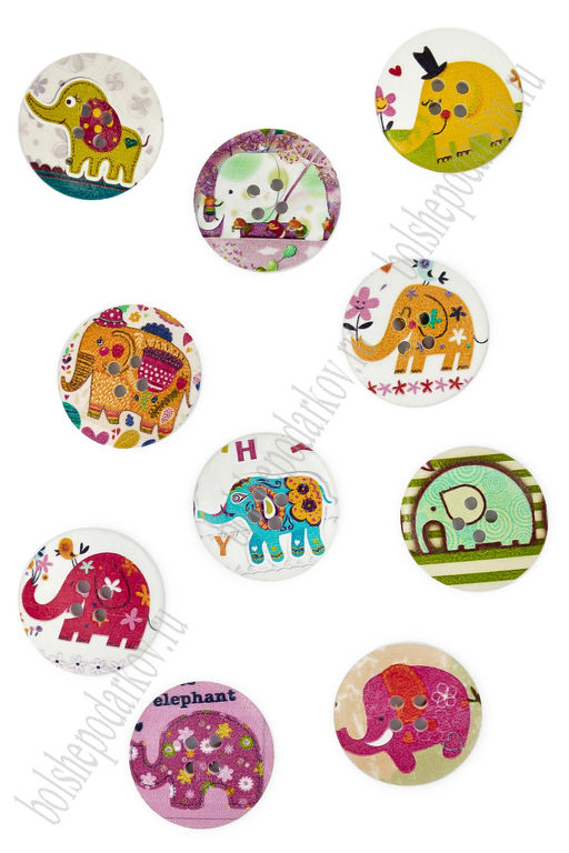 Пуговицы декоративные 30 мм с рисунком "Слон" (20 шт) SF-2184