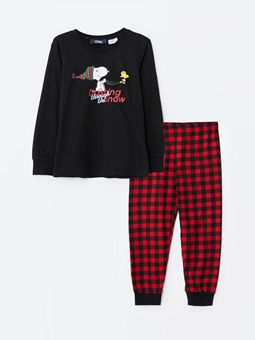 Bisiklet Yaka Snoopy Bask?l? Uzun Kollu Erkek ?ocuk Pijama Tak?m? - Waikiki фото 3