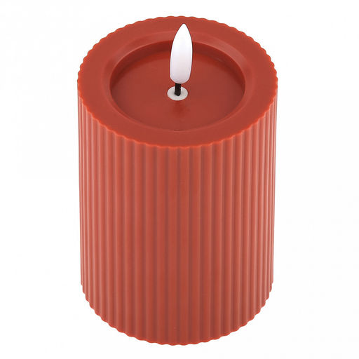 Свеча интерьерная, светодиодная на батарейках д7,4см h10(12,5)см, свет теплый, с мерцанием, матовый пластик, цвет красный, питание от 2-х батареек АА (в комплект не входят) (Китай)