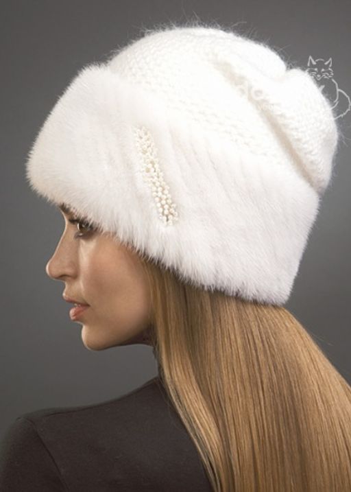 Шапка Лия норка трикотаж белая