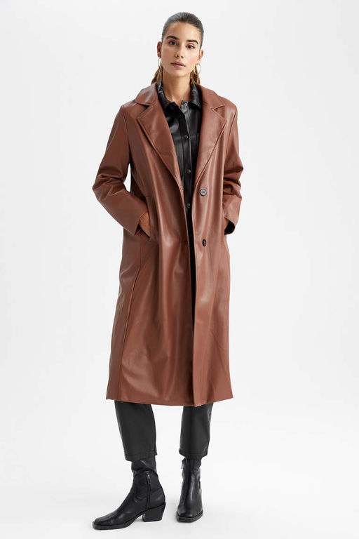 Водоотталкивающий плащ из искусственной кожи - Defacto фото 2