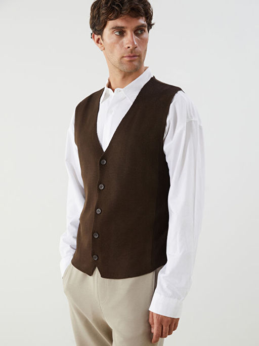 Standart Kal?p V Yaka Erkek Triko Yelek