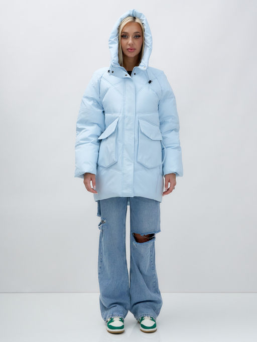 Куртка летучая мышь женская с капюшоном зимняя голубого цвета 9617Gl - Mtforce фото 6