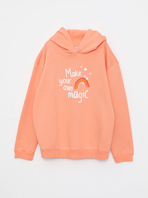 Kap??onlu Bask?l? Uzun Kollu K?z ?ocuk Sweatshirt ve E?ofman Alt? - Waikiki фото 2